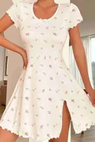 Yırtmaçlı Kısa Kollu Pijama Gecelik Beyaz Merry See MS4022 Beyaz Beyaz farklı açı