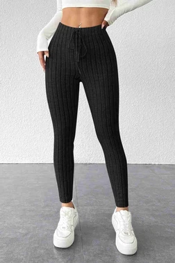 Merry See Fitilli Yüksek Bel Özel Kumaş Tayt Siyah Merry See MS4001 Siyah - Alternatif Görünüm