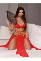 Metal Aksesuarlı Kırmızı Fantazi Dansöz Kostümü NightLight 3800 Kırmızı