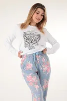 Çiçekli Kadın Pijama Takımı Miorre 001-015079 Beyaz detay görünüm
