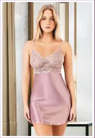 Çapraz Askılı Saten Kısa Kadın Gecelik Miss Laris 2105 Pudra