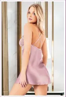 Çapraz Askılı Saten Kısa Kadın Gecelik Miss Laris 2105 Pudra detay görünüm