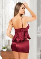 İnce Askılı Dantelli Saten Şortlu Kadın Pijama Takım Miss Laris 3094 Bordo detay görünüm