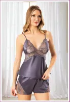 İnce Askılı Saten Kısa Şortlu Kadın Pijama Takım Miss Laris 3099 Görsel