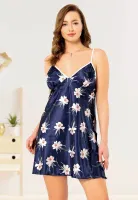 Çiçek Desenli Battal Beden Kadın Saten Gecelik Miss Laris 4013