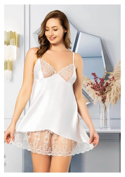 Büyük Beden İnce Askıkı Saten Gecelik Miss Laris 4023