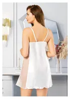 Büyük Beden İnce Askıkı Saten Gecelik Miss Laris 4023 Beyaz detay görünüm