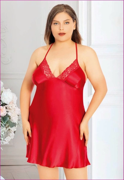Kırmızı Askılı Mini Kırmızı Gecelik Miss Laris 4026