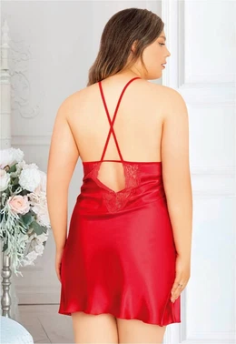 Miss Laris Kırmızı Askılı Mini Kırmızı Gecelik Miss Laris 4026 - Alternatif Görünüm