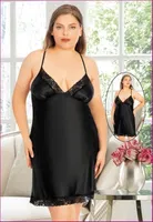 Siyah Dantel Kenarlı Büyük Beden Saten Gecelik Miss Laris 4028 Siyah