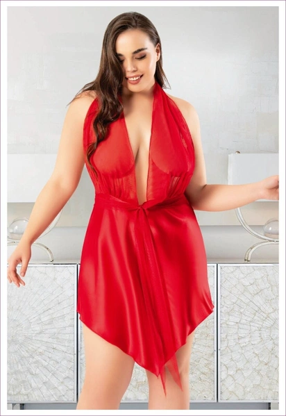 Büyük Beden Arkası Kısa Saten Gecelik Miss Laris 4033