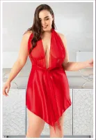 Büyük Beden Arkası Kısa Saten Gecelik Miss Laris 4033 Görsel