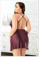 Sırt Dekolteli Büyük Beden Kadın Saten Gecelik Miss Laris 4035 Bordo detay görünüm