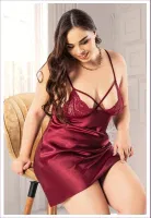 Bordo İpli Dekolteli Battal Beden Saten Gecelik Miss Laris 4037 Bordo detay görünüm