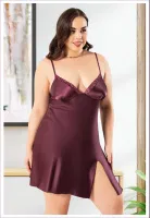 Büyük Beden Bordo Basic Saten Gecelik Miss Laris 4048 Bordo
