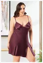 Büyük Beden Bordo Basic Saten Gecelik Miss Laris 4048