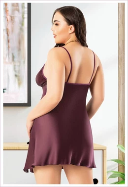 Miss Laris Büyük Beden Bordo Basic Saten Gecelik Miss Laris 4048 - Alternatif Görünüm