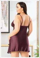 Büyük Beden Bordo Basic Saten Gecelik Miss Laris 4048 Bordo detay görünüm