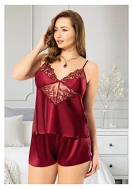 Miss Laris İnce Askılı Battal Beden Bayan Saten Şortlu Takım Miss Laris 4215