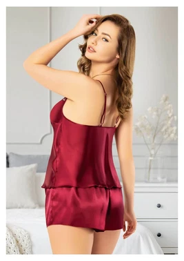 Miss Laris İnce Askılı Battal Beden Bayan Saten Şortlu Takım Miss Laris 4215 - Alternatif Görünüm