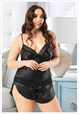 Miss Laris Saten Büyük Beden Kadın Şortlu Takım Miss Laris 4226 - Alternatif Görünüm