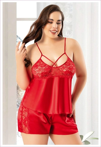 Battal Beden Kadın Saten Şortlu Takım Miss Laris 4227