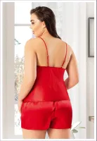Battal Beden Kadın Saten Şortlu Takım Miss Laris 4227 Kırmızı detay görünüm
