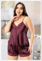 Ayar Askılı Dantelli Büyük Beden Saten Şortlu Takım Miss Laris 4228 Görsel