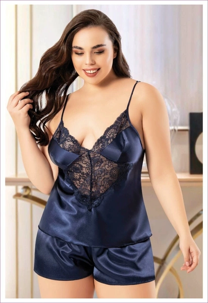 Battal Beden İnce Askılı Bayan Saten Şortlu Takım Miss Laris 4229