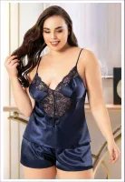 Battal Beden İnce Askılı Bayan Saten Şortlu Takım Miss Laris 4229 Görsel