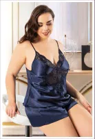 Battal Beden İnce Askılı Bayan Saten Şortlu Takım Miss Laris 4229 Görsel detay görünüm