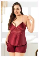 Sırtı Çapraz Askılı Büyük Beden Saten Şortlu Pijama Takım Miss Laris 4231 Görsel