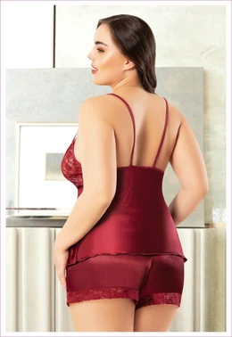 Miss Laris Dantelli İnce Askılı Büyük Beden Saten Şortlu Takım Miss Laris 4244 - Alternatif Görünüm
