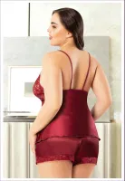 Dantelli İnce Askılı Büyük Beden Saten Şortlu Takım Miss Laris 4244 Görsel detay görünüm