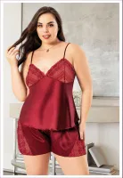 Büyük Beden Bordo Saten Şortlu Takım Miss Laris 4249 Bordo detay görünüm