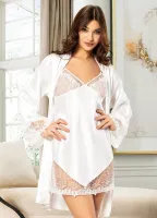 Beyaz Tül Dekolteli İkili Saten Takım Miss Laris 5021 Beyaz