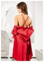 Asimetrik Kesim Fırfırlı Saten Kadın Sabahlık Gecelik Takım Miss Laris 5063 Görsel detay görünüm