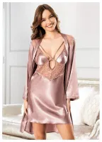 Göğüs Dekolteli Dantelli Saten Gecelik Sabahlık Takım Miss Laris 5071 Görsel
