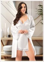 Büyük Beden Ekru İkili Saten Takım Miss Laris 6000 Görsel