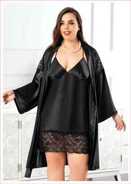 Miss Laris Siyah Battal Beden Kadın İkili Saten Takım Miss Laris 6001 - Alternatif Görünüm