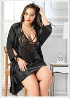 Siyah Battal Beden İkili Saten Takım Miss Laris 6006 Görsel