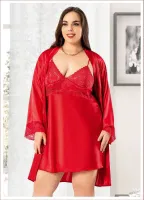 Battal Beden Dantelli Saten Sabahlık Gecelik Takım Miss Laris 6007 Görsel