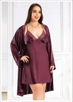 Büyük Beden Dantelli Saten Gecelik Sabahlık Takım Miss Laris 6013 Görsel