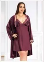Büyük Beden Dantelli Saten Gecelik Sabahlık Takım Miss Laris 6013
