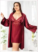 Bordo Kadın İkili Saten Takım Büyük Beden Miss Laris 6015 Görsel