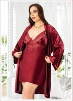 Bordo Kadın İkili Saten Takım Büyük Beden Miss Laris 6015 Görsel detay görünüm