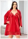 Sabahlıklı Battal Beden Kırmızı İkili Saten Takım Miss Laris 6017
