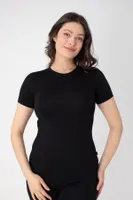 Modal Kısa Kollu Bisiklet Yaka Kadın T-shirt Confeo C801-019 Siyah