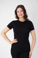 Modal Kısa Kollu Bisiklet Yaka Kadın T-shirt Confeo C801-019 Siyah detay görünüm