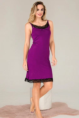 Lady Mor Dantelli İnce Askılı Kadın Viskon Tunik Gecelik  Lady 5522 - Alternatif Görünüm